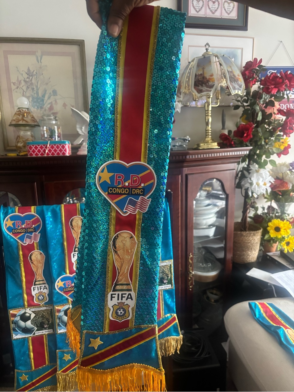 FIFA DR Congo Sequin Soccer Sash with Gold Fringe